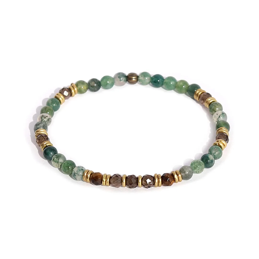 "Prosperity & Abundance" Moss Agate and Smoky Quartz Delicate Gemstone Bracelet