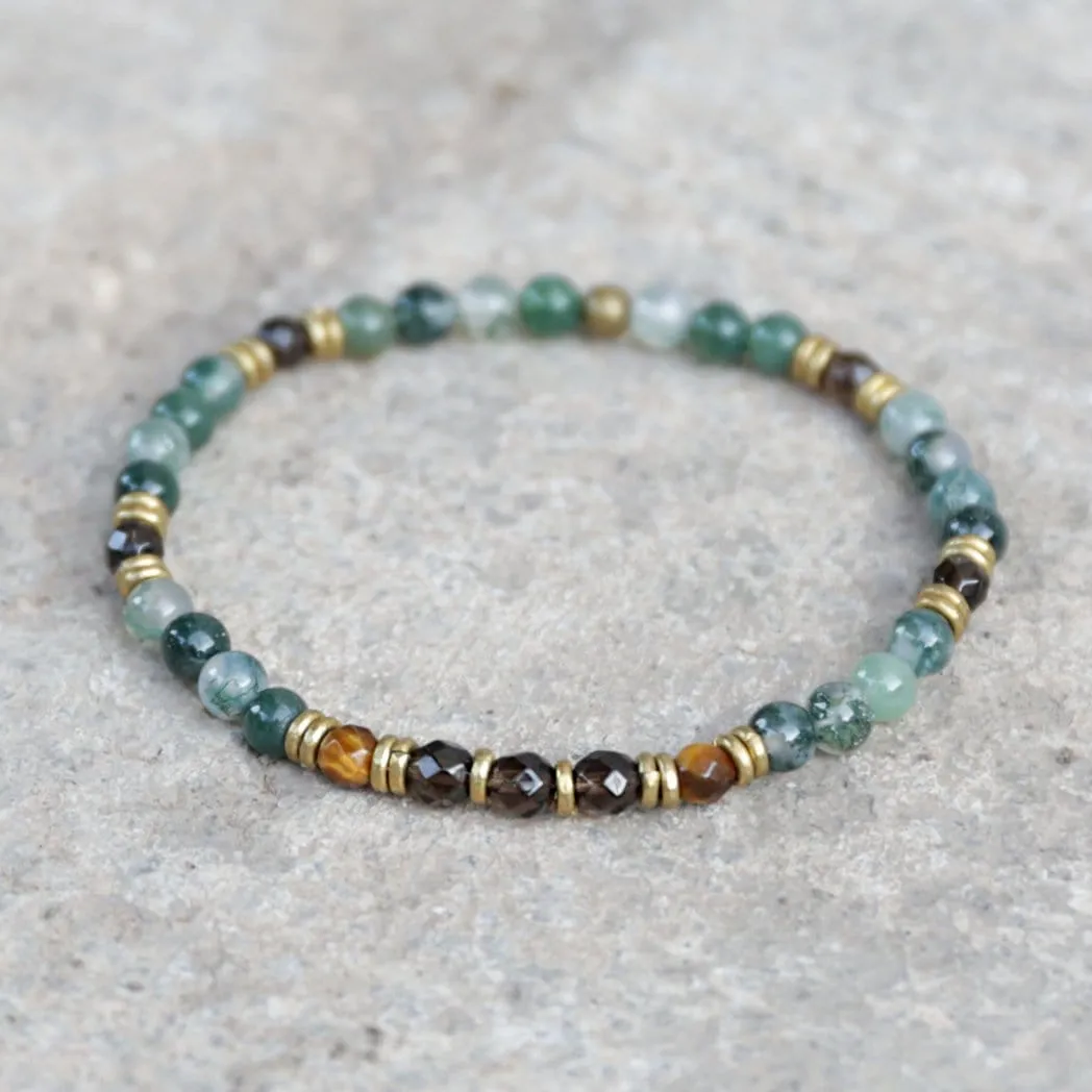 "Prosperity & Abundance" Moss Agate and Smoky Quartz Delicate Gemstone Bracelet