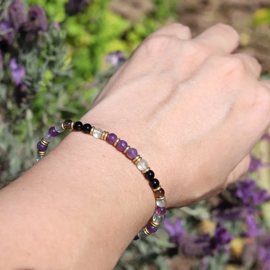 "Protection and Good Energy" Black Tourmaline and Smoky Quartz Delicate Bracelet