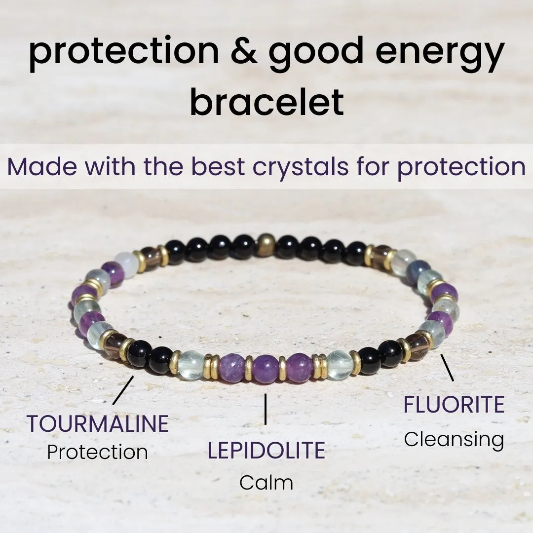 "Protection and Good Energy" Black Tourmaline and Smoky Quartz Delicate Bracelet
