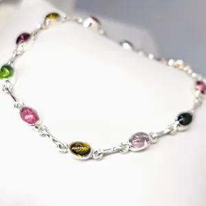 "Watermelon MOM" 7" -9" Bracelet - Tourmaline, Sterling