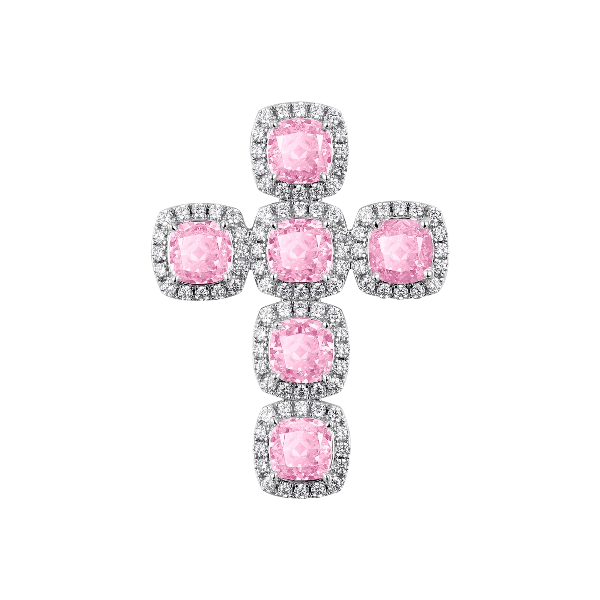 Radiant Cut Cross Pendant - Fancy Light Pink