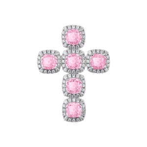 Radiant Cut Cross Pendant - Fancy Light Pink