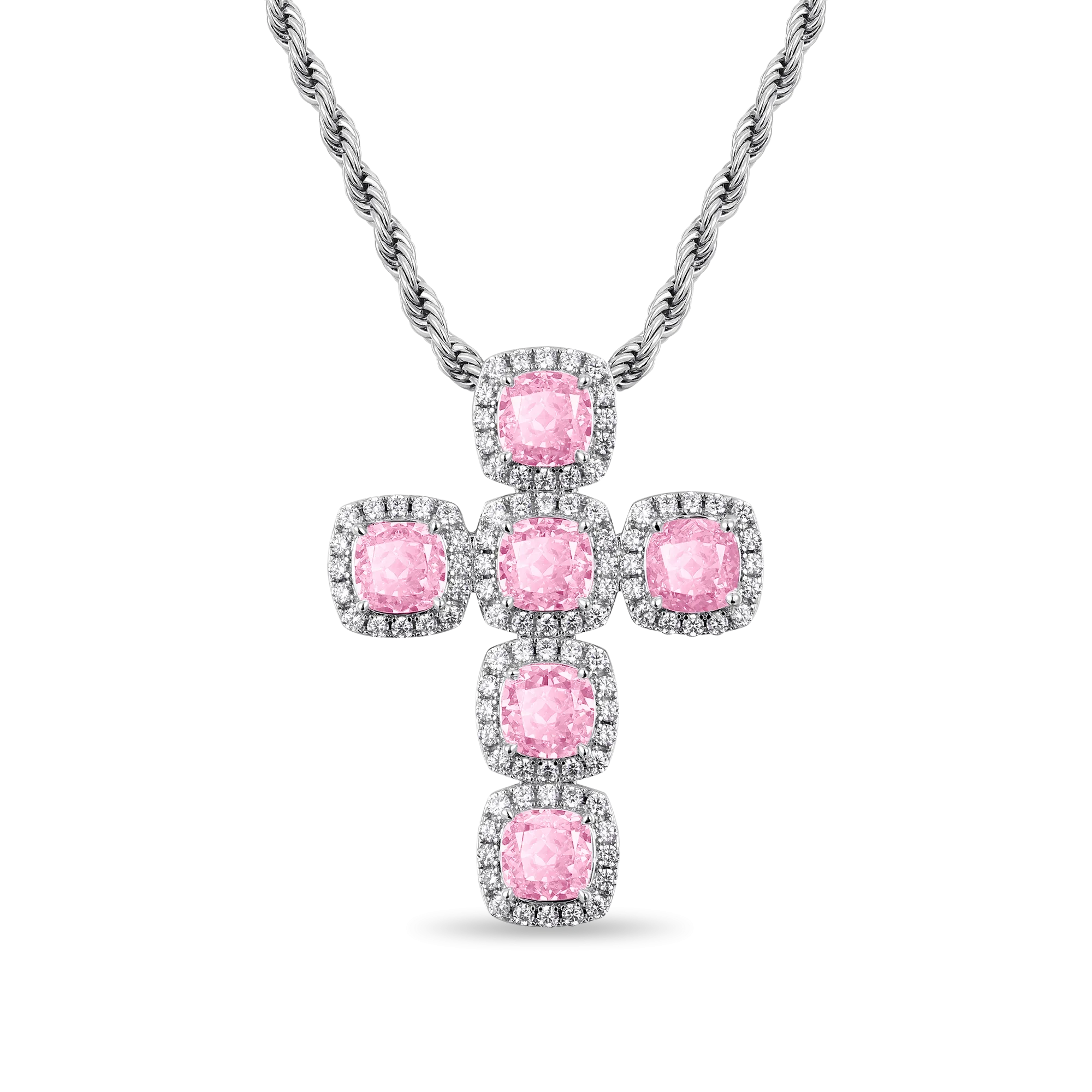 Radiant Cut Cross Pendant - Fancy Light Pink