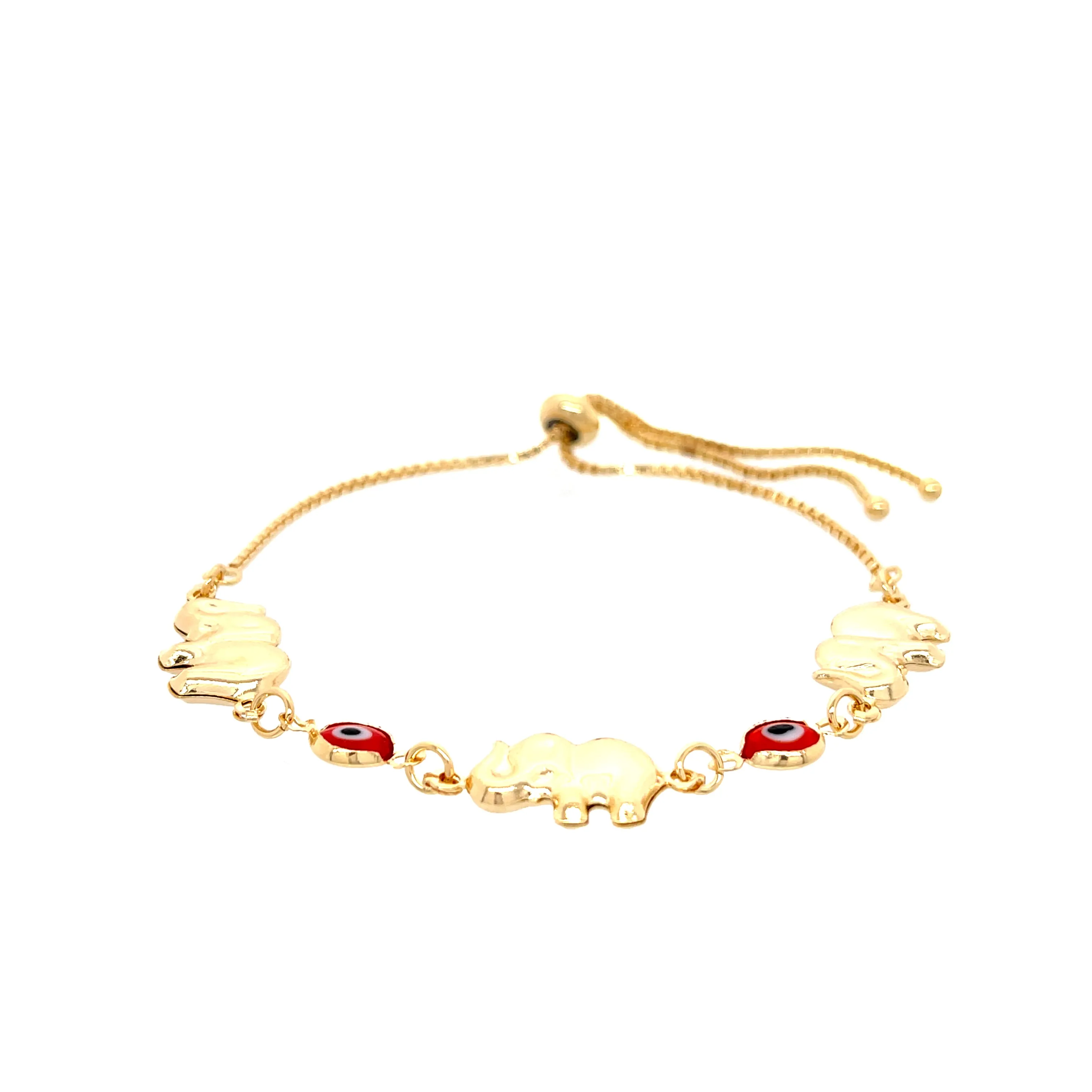 Red Evil Eye Elephant Charm Bracelet 14k gold filled Adjustable