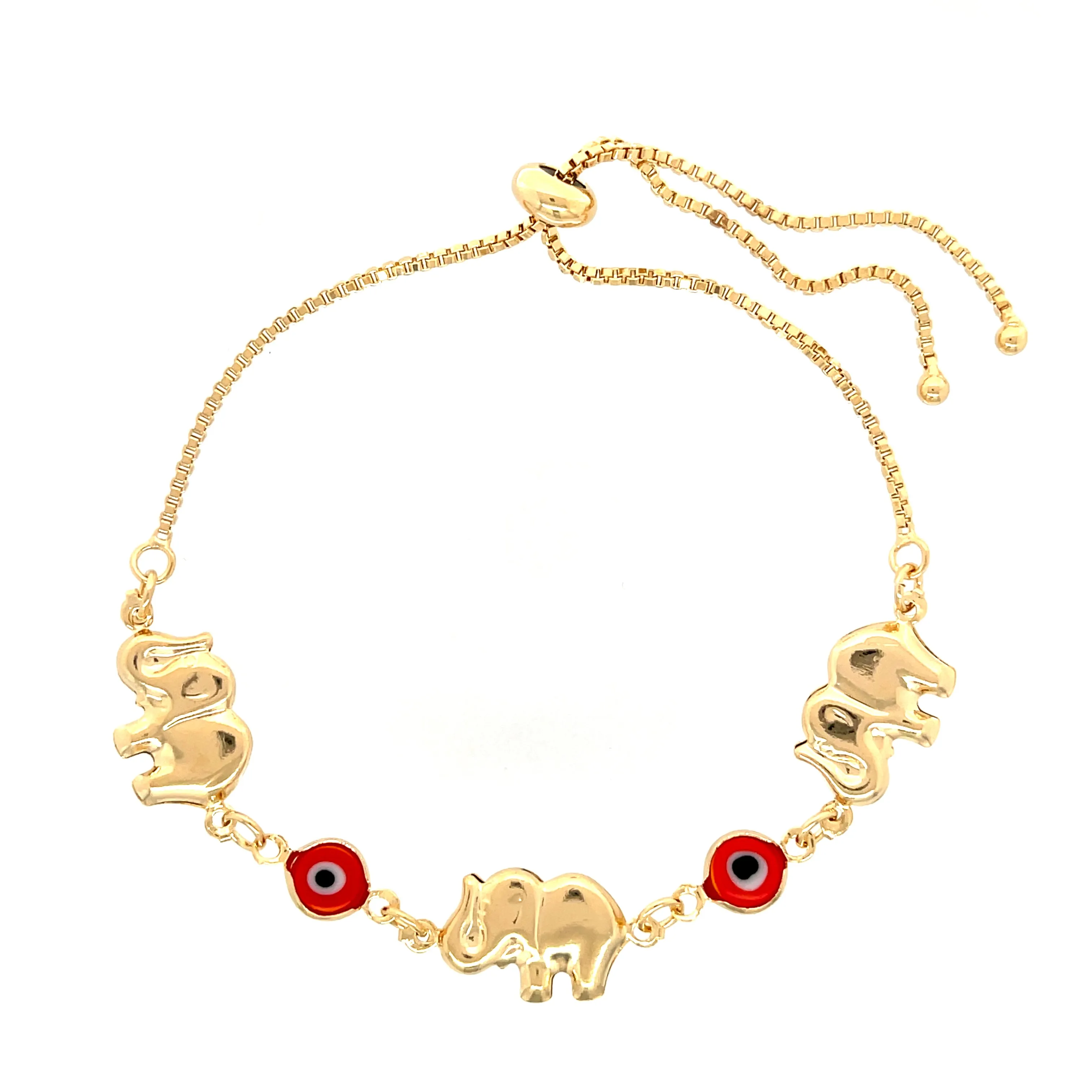 Red Evil Eye Elephant Charm Bracelet 14k gold filled Adjustable