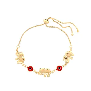 Red Evil Eye Elephant Charm Bracelet 14k gold filled Adjustable