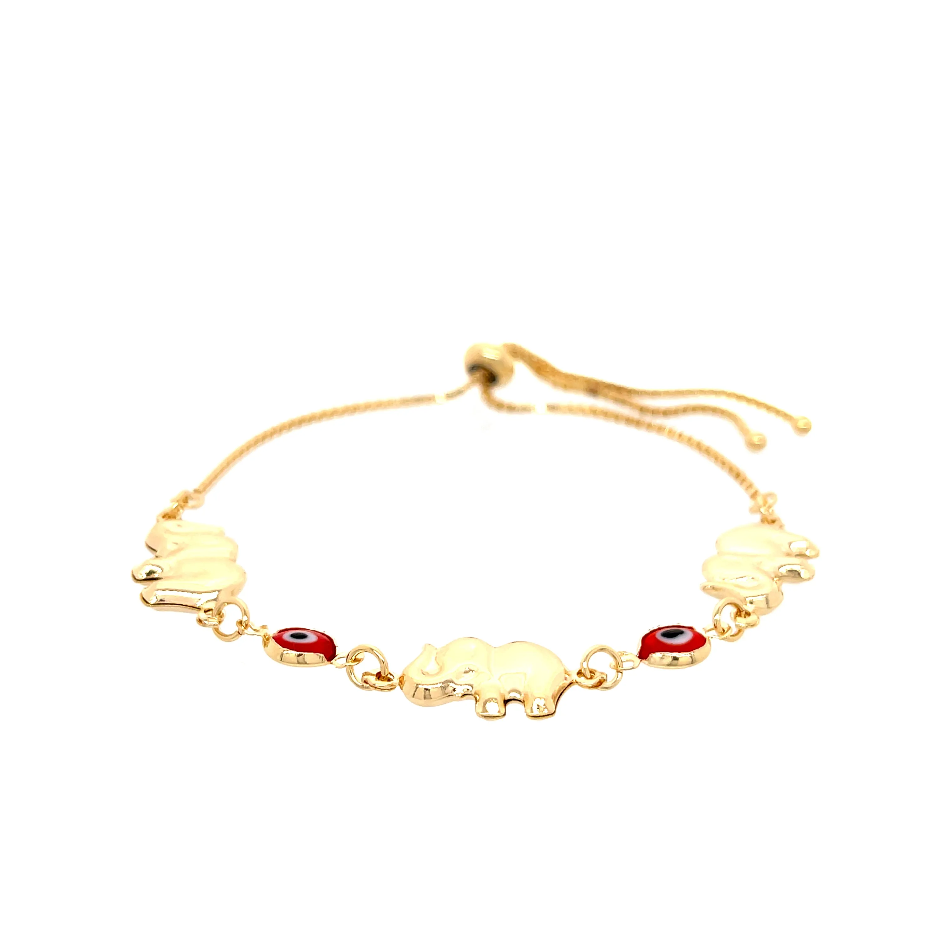 Red Evil Eye Elephant Charm Bracelet 14k gold filled Adjustable