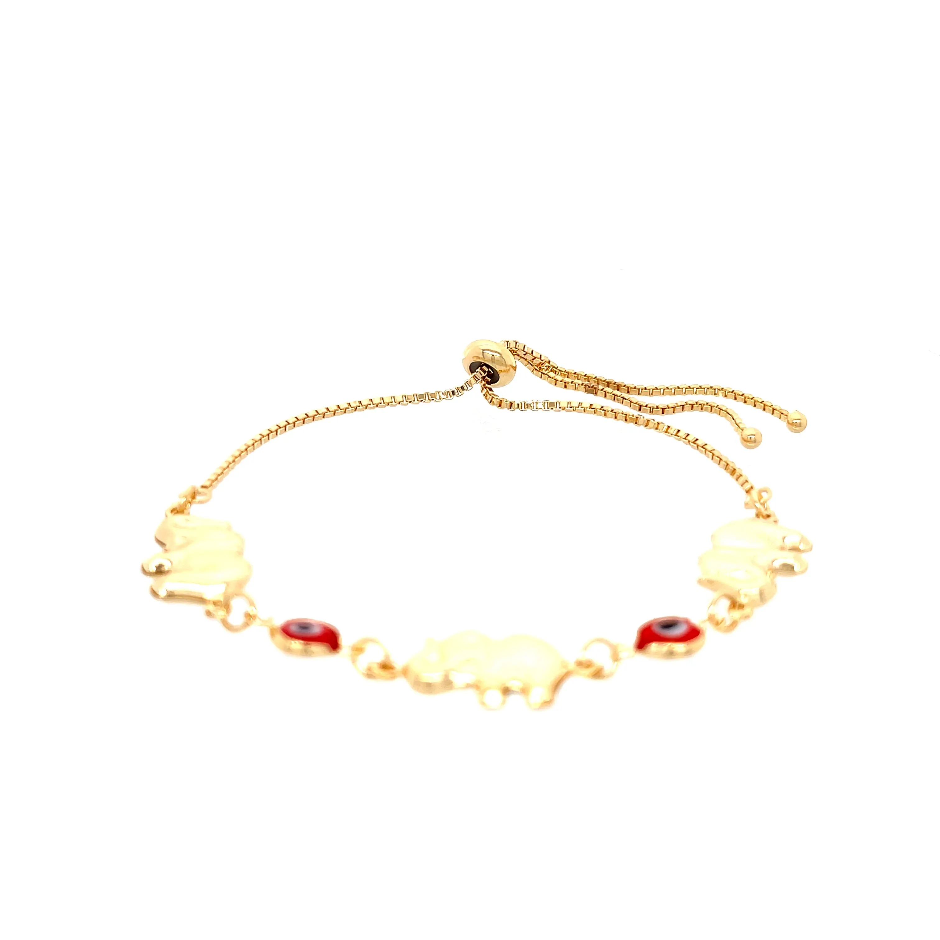 Red Evil Eye Elephant Charm Bracelet 14k gold filled Adjustable