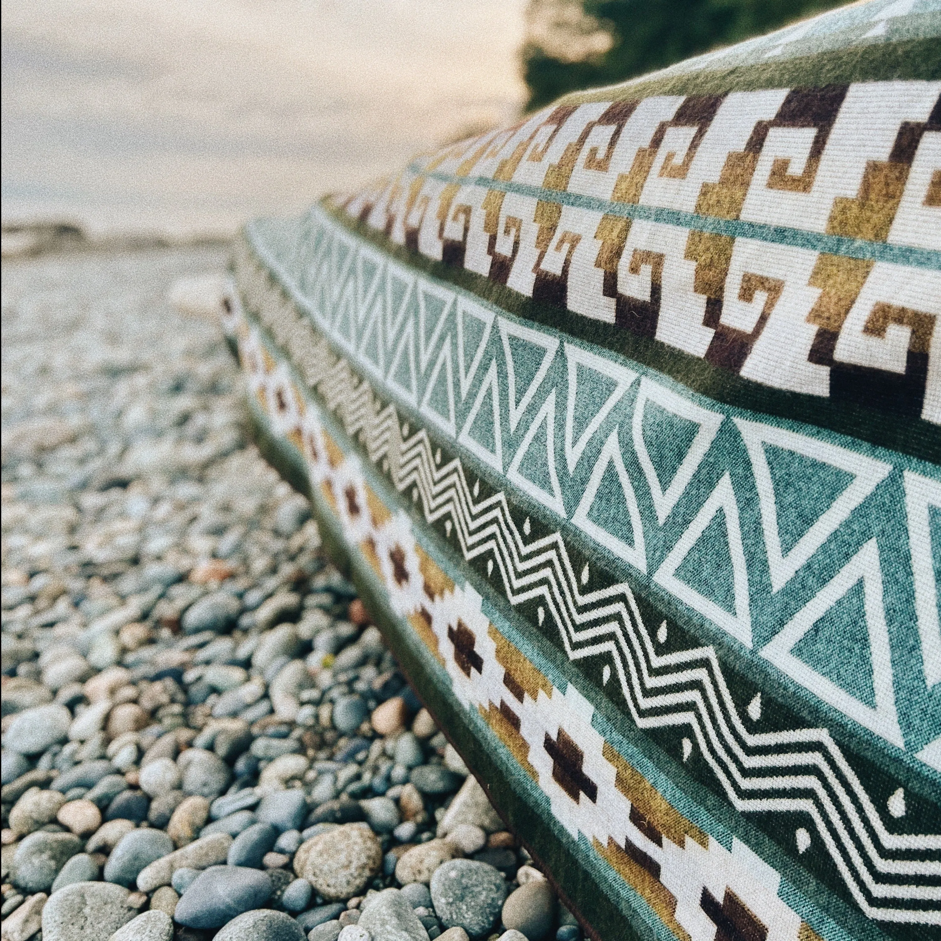 Riobamba Aztec Reversible Blanket  //  Olive Green/Brown/Turquoise/Mustard