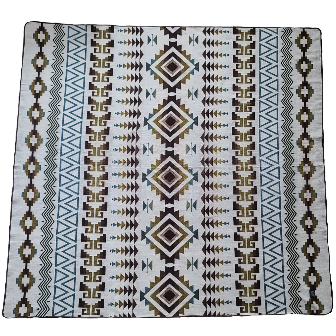 Riobamba Aztec Reversible Blanket  //  Olive Green/Brown/Turquoise/Mustard