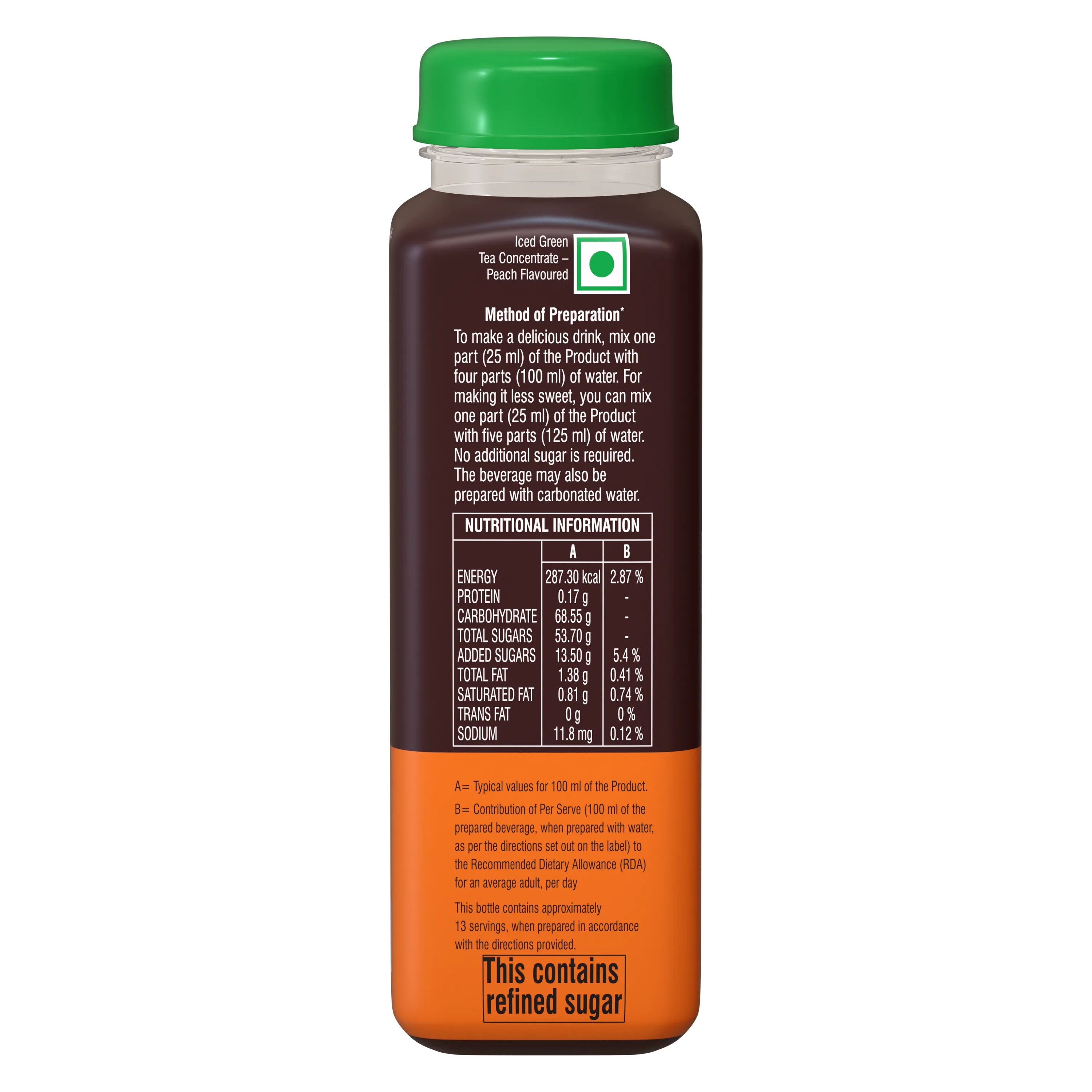 Ripple Treats - Iced Green Tea Concentrate Peach Flavoured - 250 ml