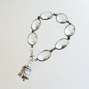 Rock Crystal Sterling Silver Heart Bell Charm Bracelet - Key To Your Heart Bracelet