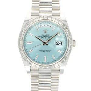 Rolex Platinum Ice-Blue Day-Date Ref. 228396 with Baguette Diamonds