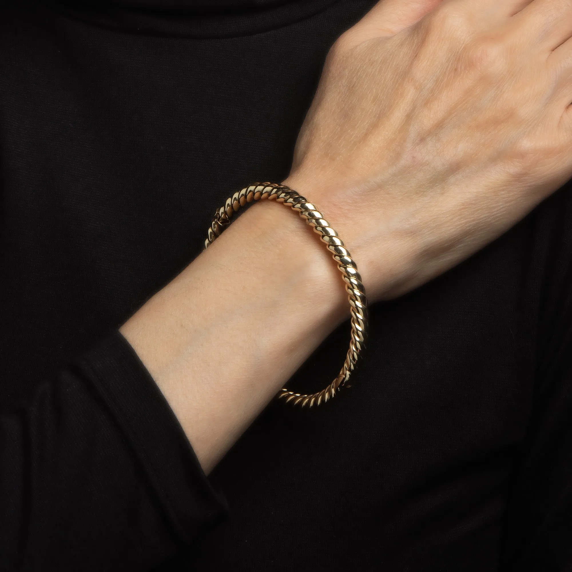 Rope Twist Bangle Bracelet Vintage 14k Yellow Gold 7" Layering Fine Jewelry