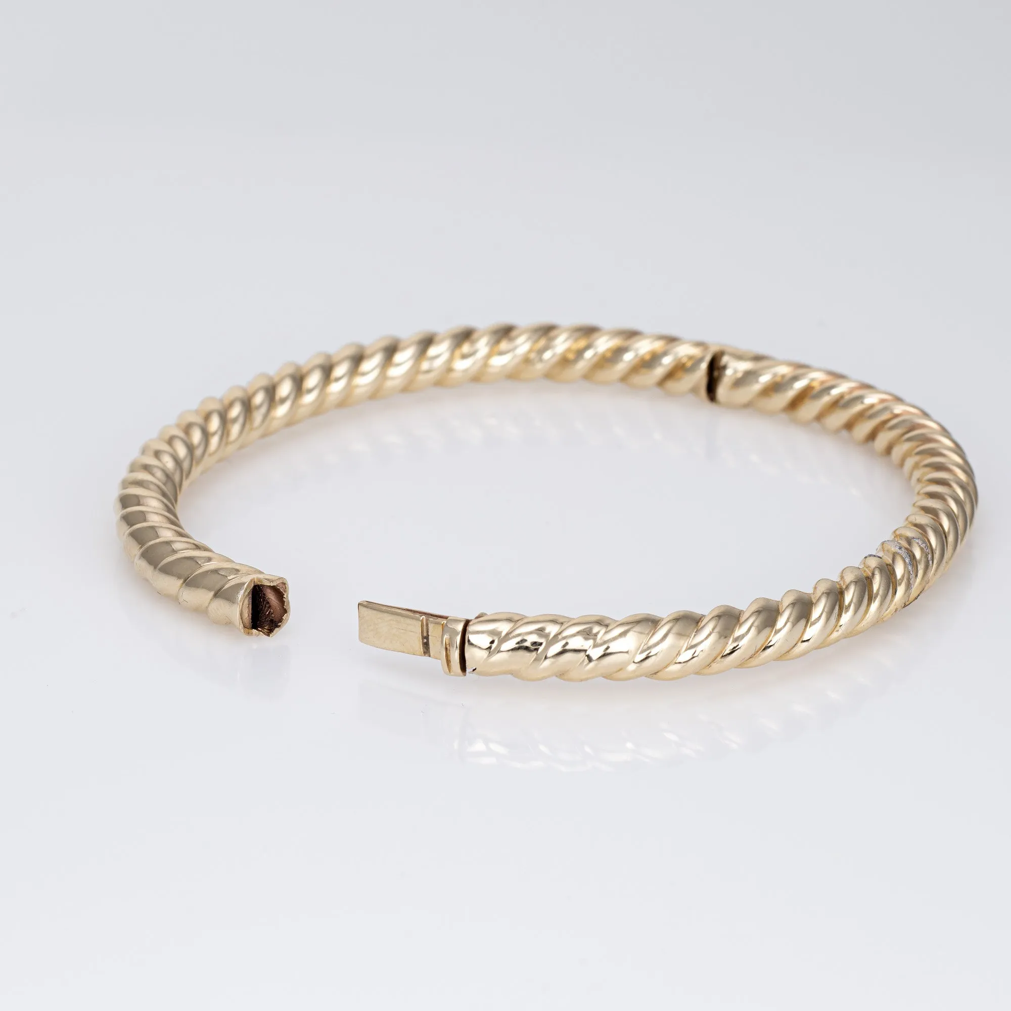 Rope Twist Bangle Bracelet Vintage 14k Yellow Gold 7" Layering Fine Jewelry
