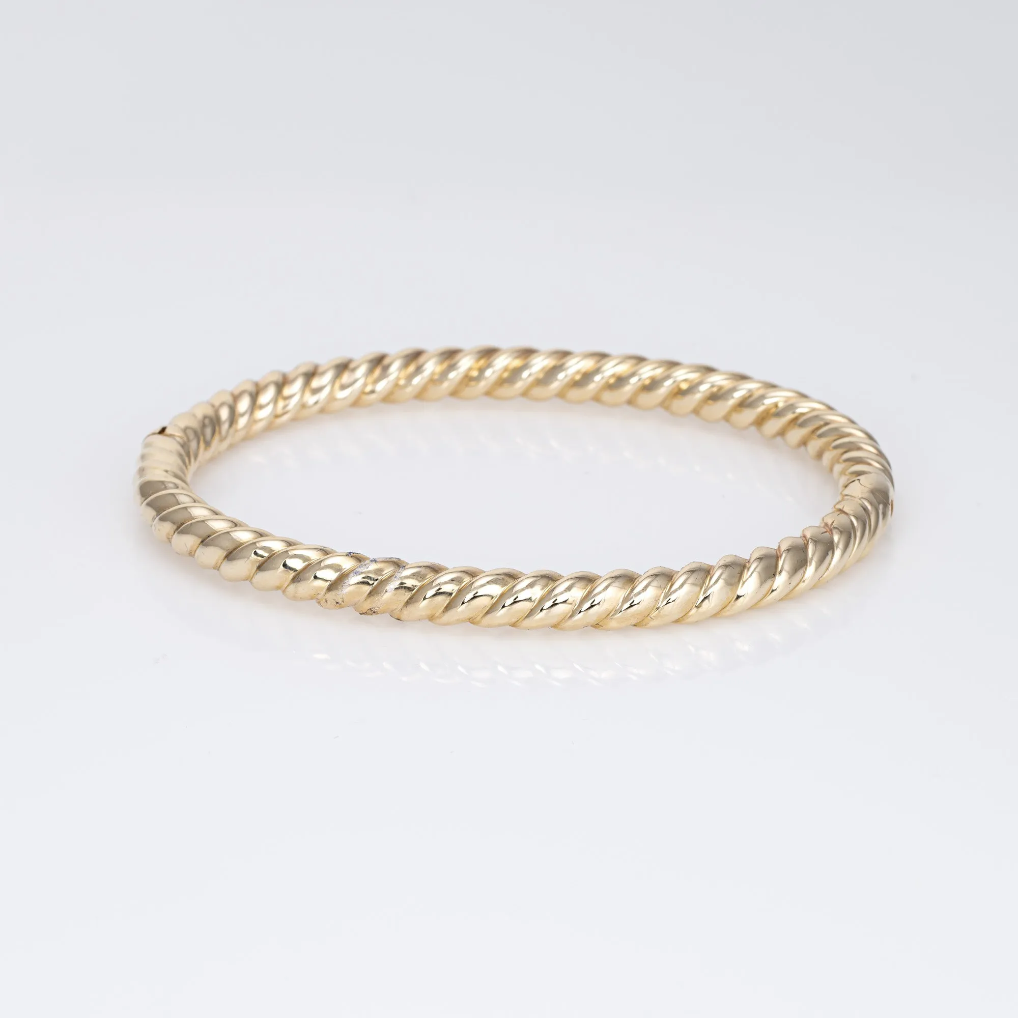 Rope Twist Bangle Bracelet Vintage 14k Yellow Gold 7" Layering Fine Jewelry