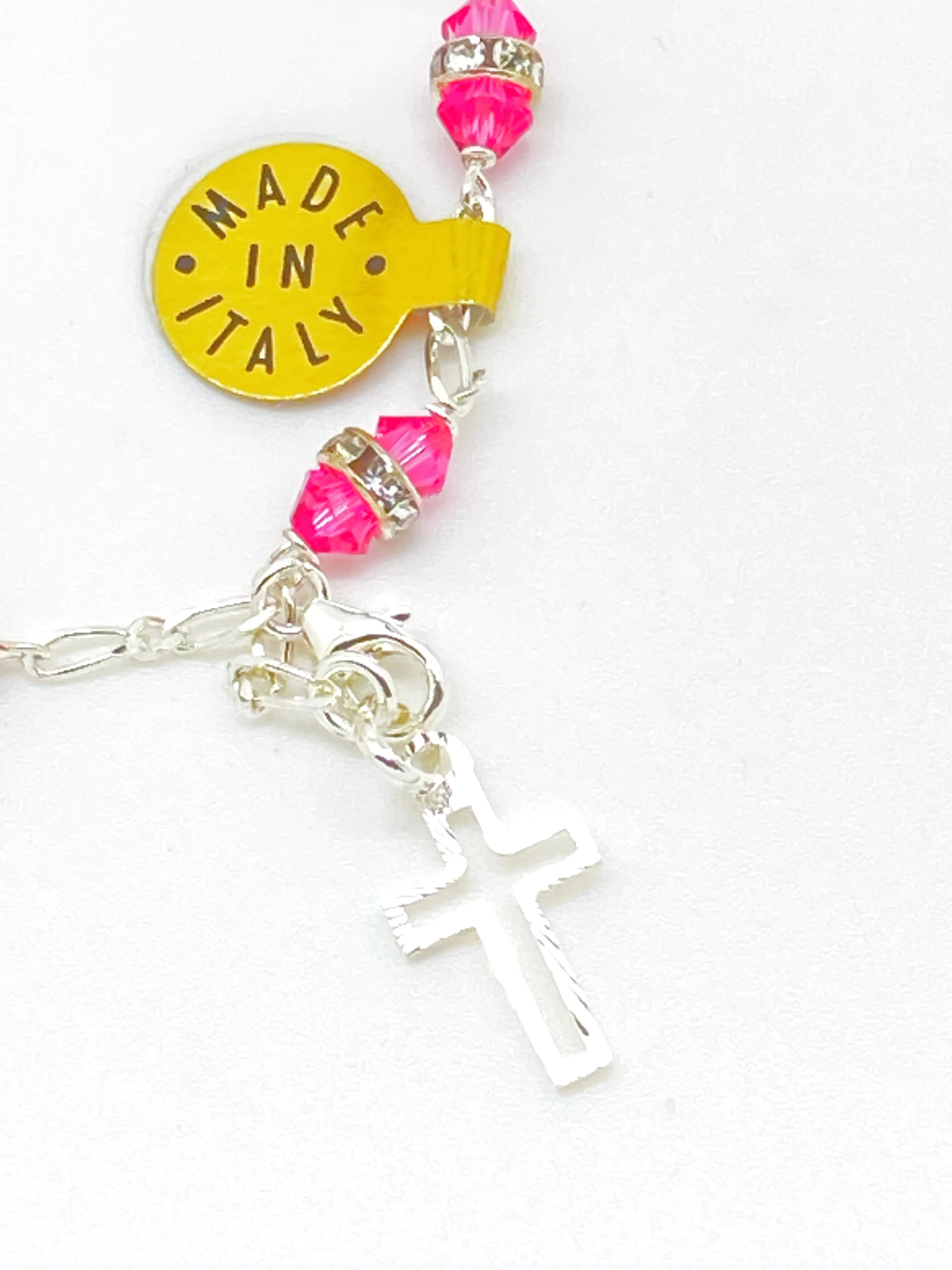 Rose Australian Swarovski Crystals and Sterling Silver Rosary Bracelet 6mm
