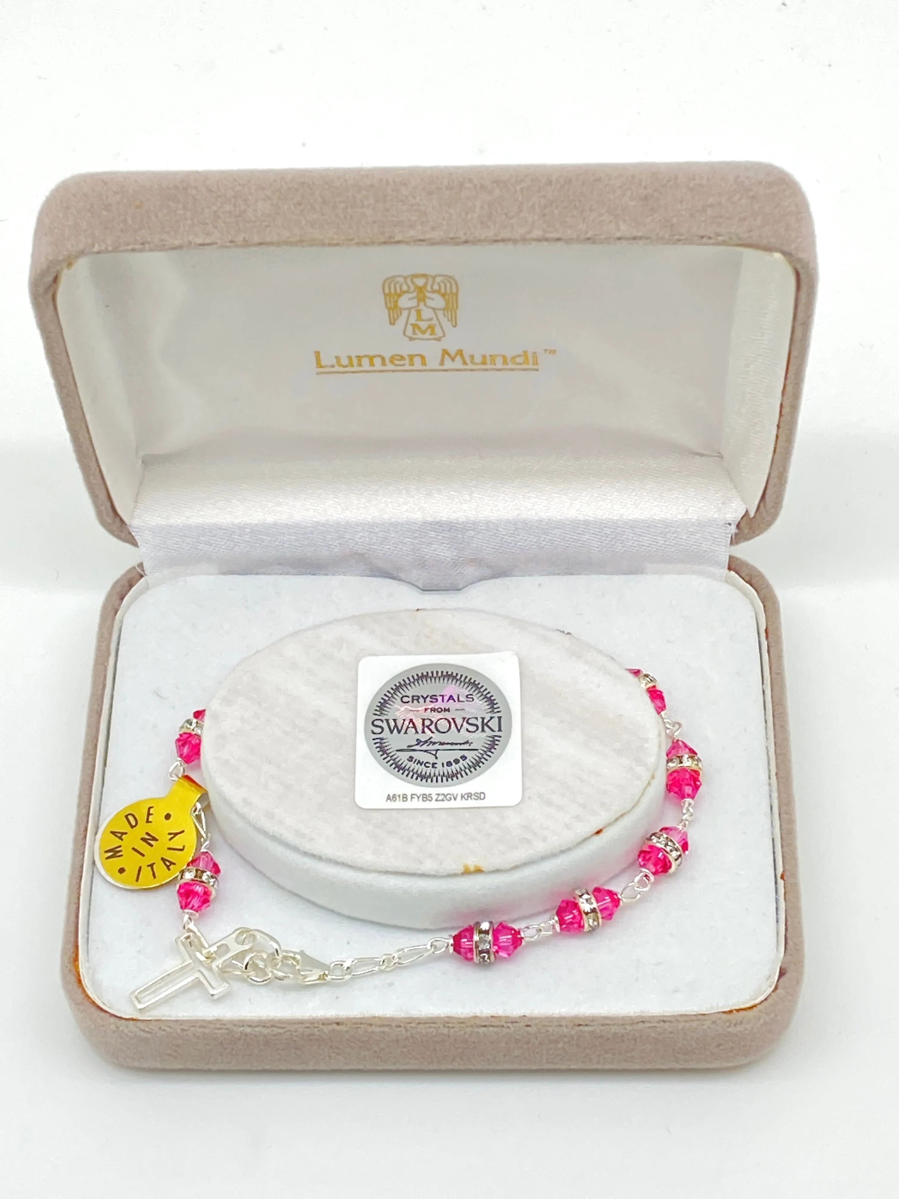 Rose Australian Swarovski Crystals and Sterling Silver Rosary Bracelet 6mm