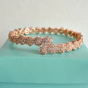 Rose Gold Cubic Zirconia Daisy Floral Bridal Bangle Bracelet, CZ Crystal Flower Garland Wedding Bracelet, Eternity Cuff Bangle Bracelet