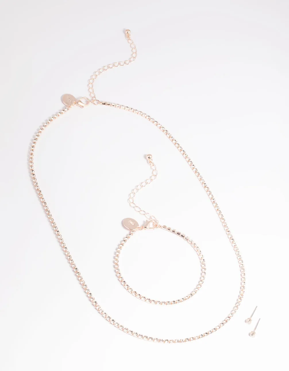Rose Gold Diamante Necklace Bracelet & Earrings Set