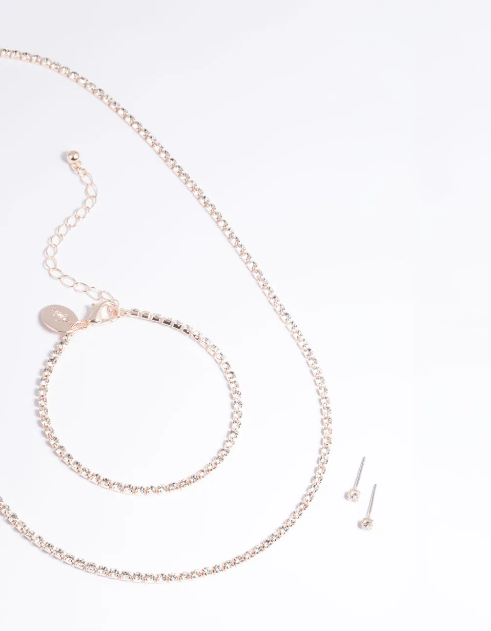 Rose Gold Diamante Necklace Bracelet & Earrings Set