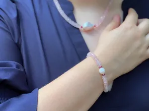 Rose Quartz Heishi Bracelet with Freshwater Rice Pearl Accent, Gemstone Bracelet, Boho Bracelet, Summer Bracelet, Gift for Her, Handmade