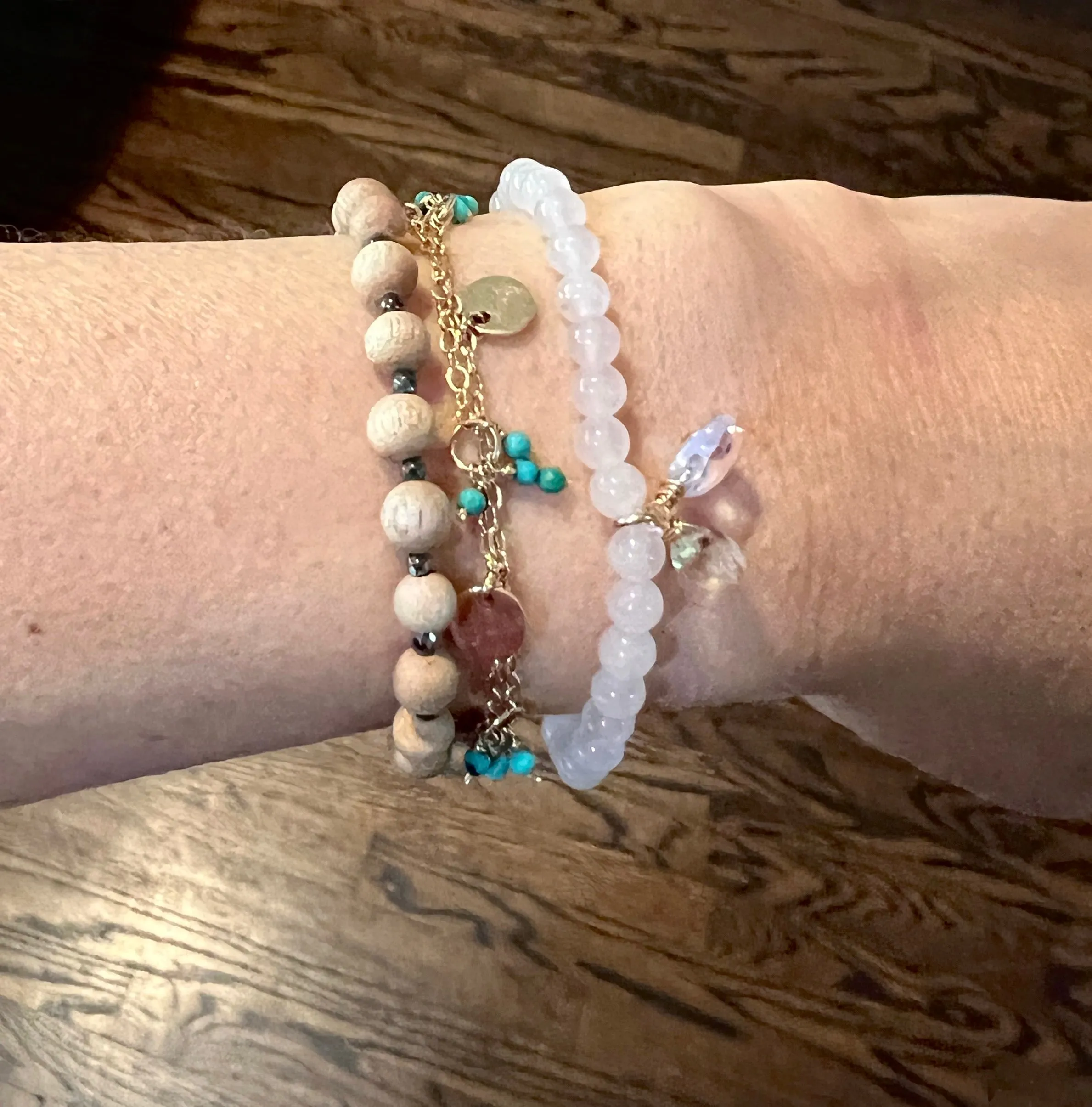 Rose Quartz Stone Bracelet with Citrine and Blue Quartz