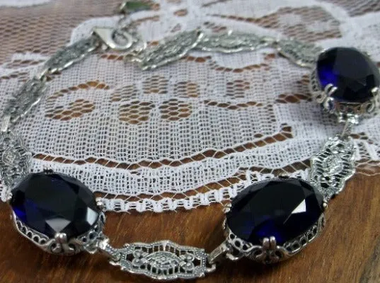 Sapphire Blue Bracelet, Edwardian Reproduction Jewelry #B70
