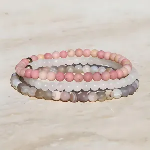 “Self-Love” Botswana Agate Rose Quartz and Rhodonite Bracelet Set
