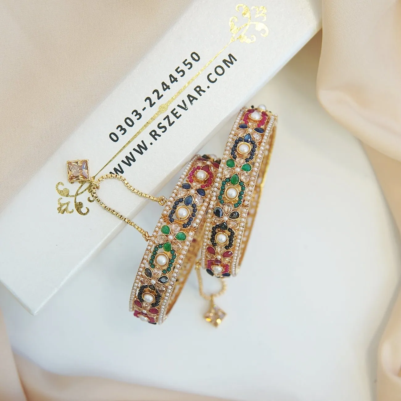 Semi-Gems Zircons Pearls Bangles Pair