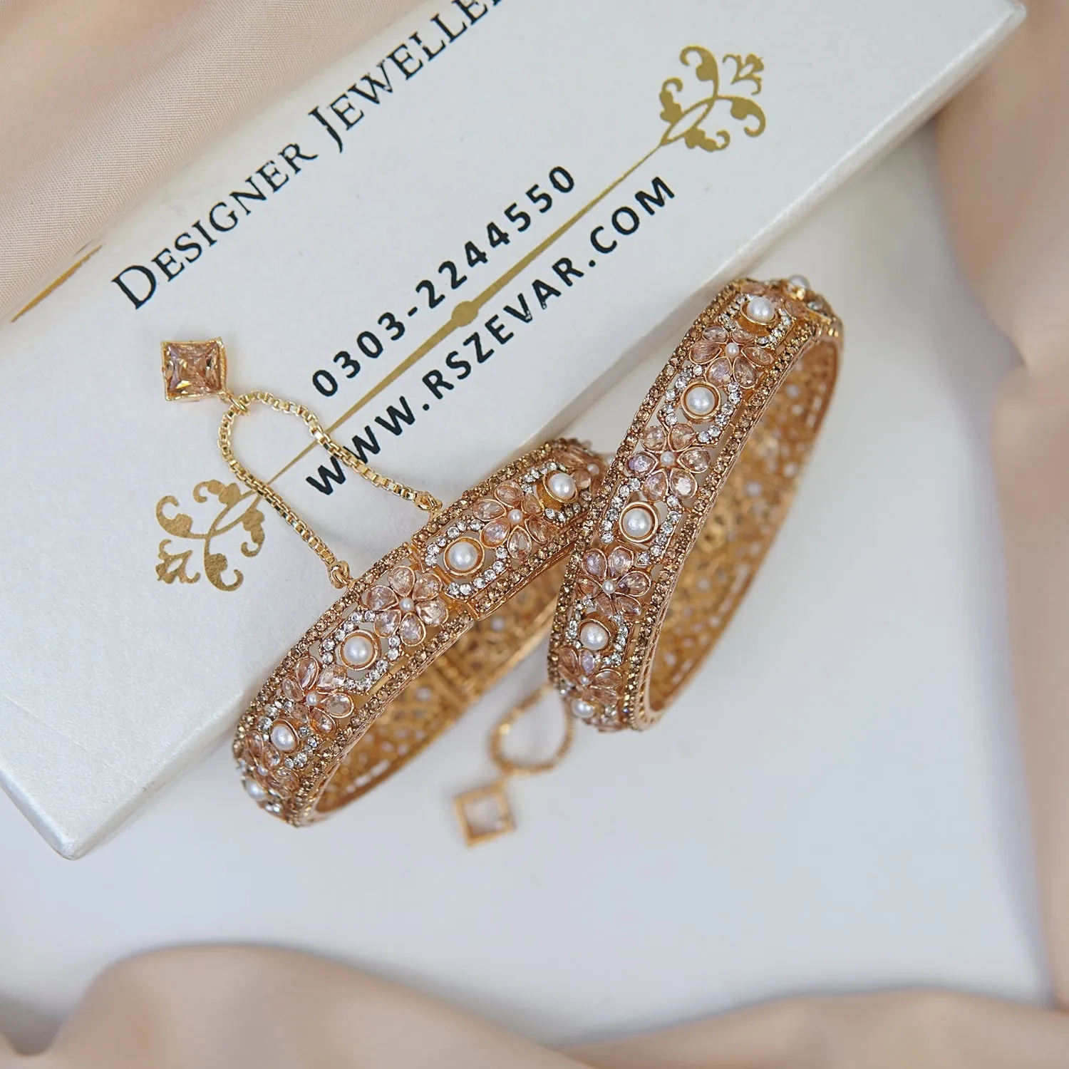 Semi-Gems Zircons Pearls Bangles Pair