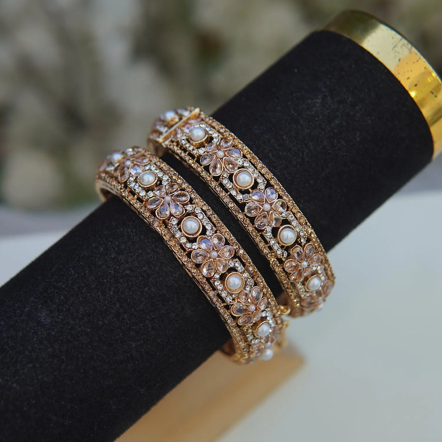 Semi-Gems Zircons Pearls Bangles Pair