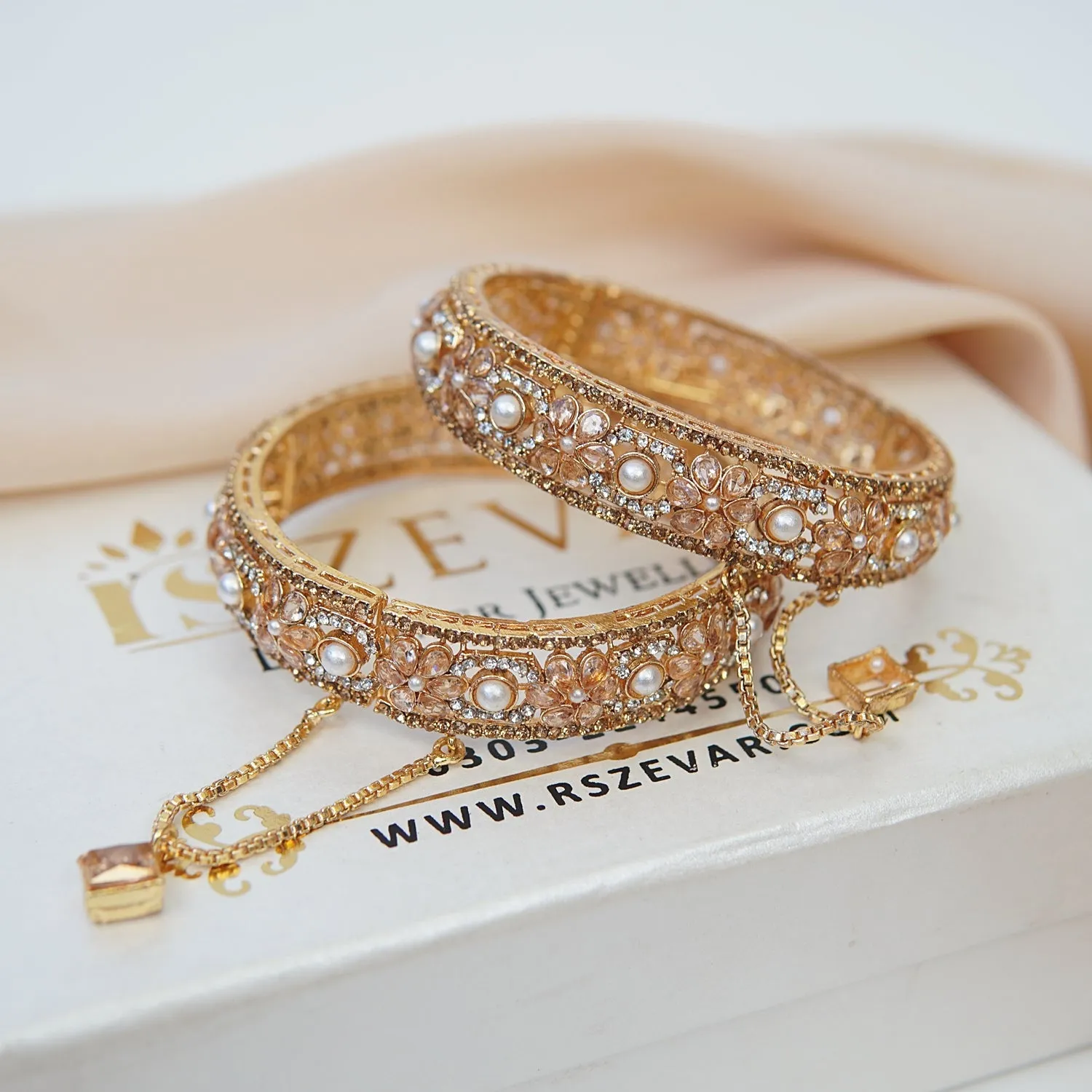 Semi-Gems Zircons Pearls Bangles Pair