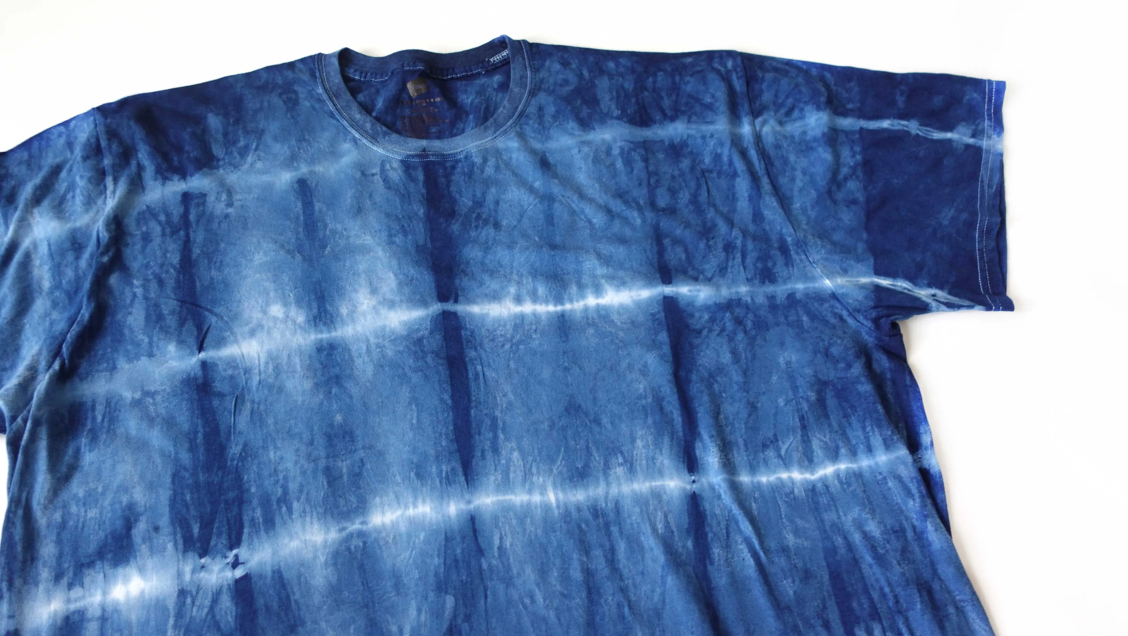 Shibori Indigo Tie Dye Stripe Tshirt Size XXL Free Shipping