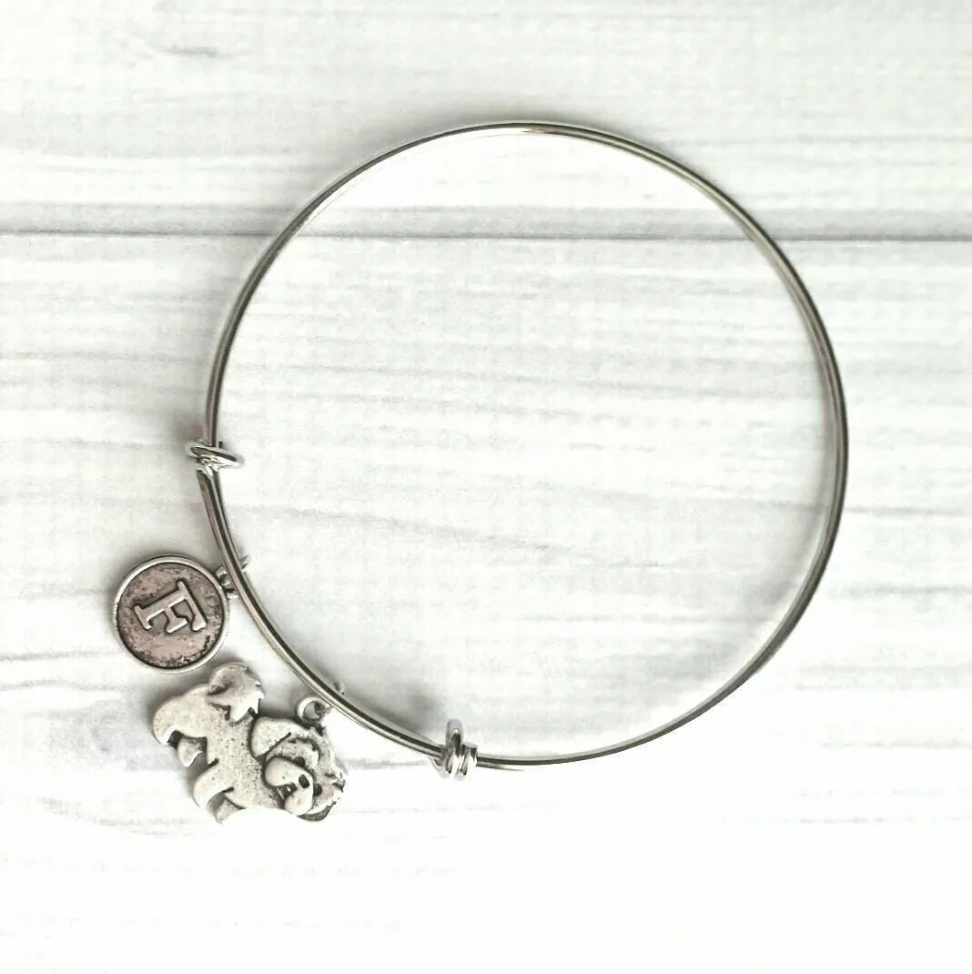 Shih Tzu Bracelet - bangle adjustable double loop pet dog charm - personalized letter initial monogram - shihtzu shihtsu shitzu shit tzu tsu