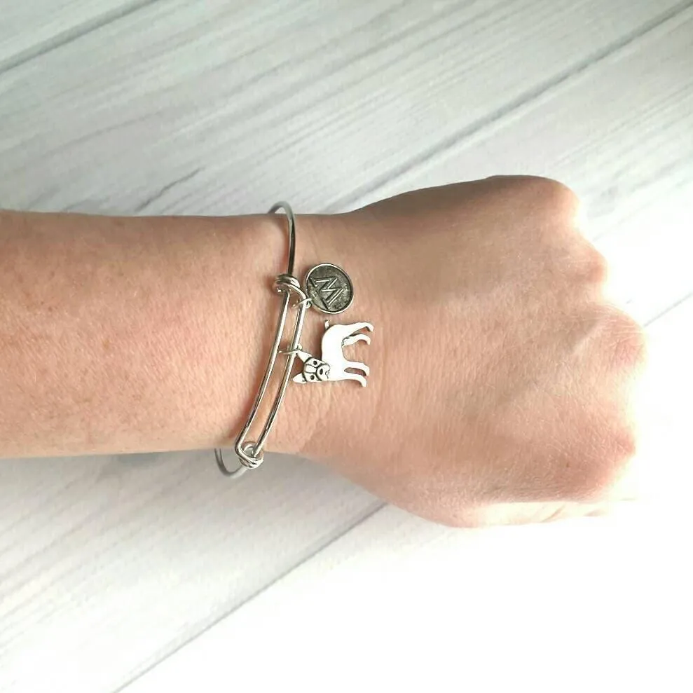 Shih Tzu Bracelet - bangle adjustable double loop pet dog charm - personalized letter initial monogram - shihtzu shihtsu shitzu shit tzu tsu