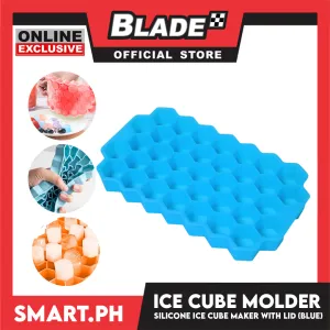 Silicone Ice Cube Ready Stock Ice Tray with Lid 37 Cell Honeycomb Shape Ice Cube Molder (Blue)