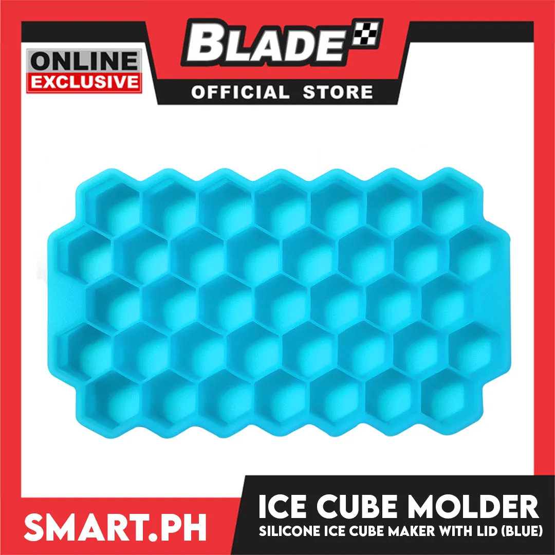 Silicone Ice Cube Ready Stock Ice Tray with Lid 37 Cell Honeycomb Shape Ice Cube Molder (Blue)