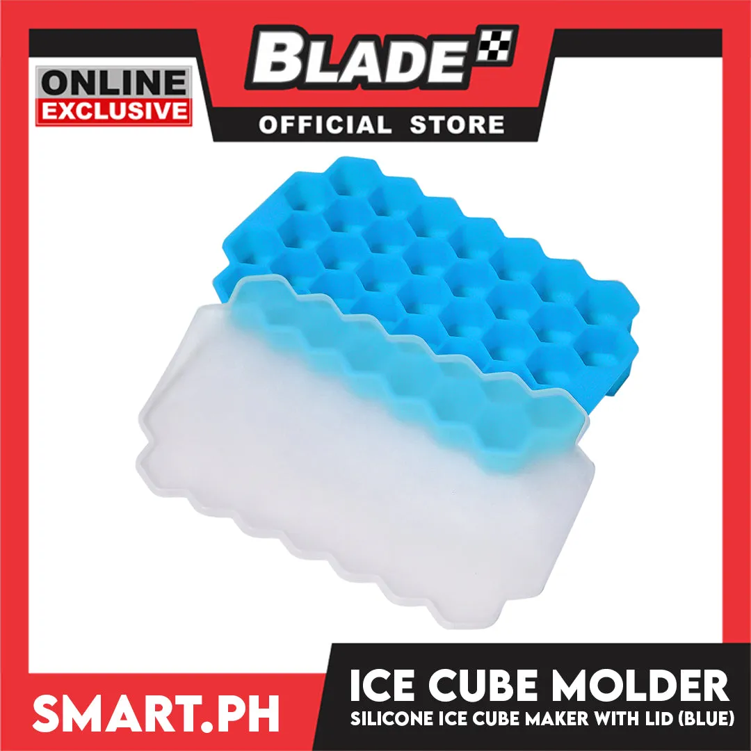 Silicone Ice Cube Ready Stock Ice Tray with Lid 37 Cell Honeycomb Shape Ice Cube Molder (Blue)