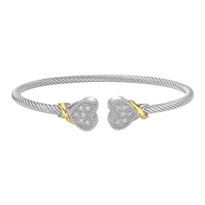 Silver & 18K Diamond Heart Cuff Bangle