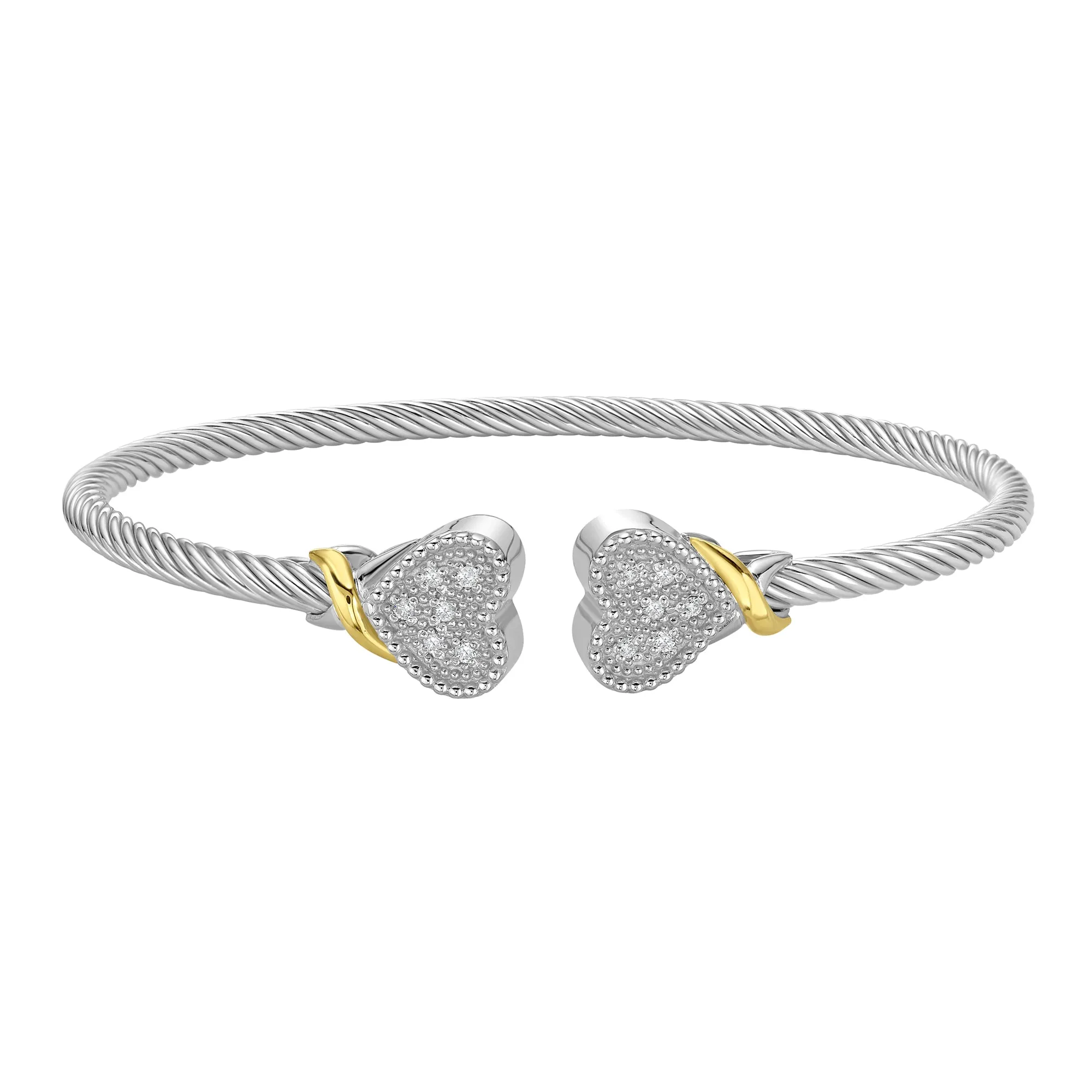 Silver & 18K Diamond Heart Cuff Bangle