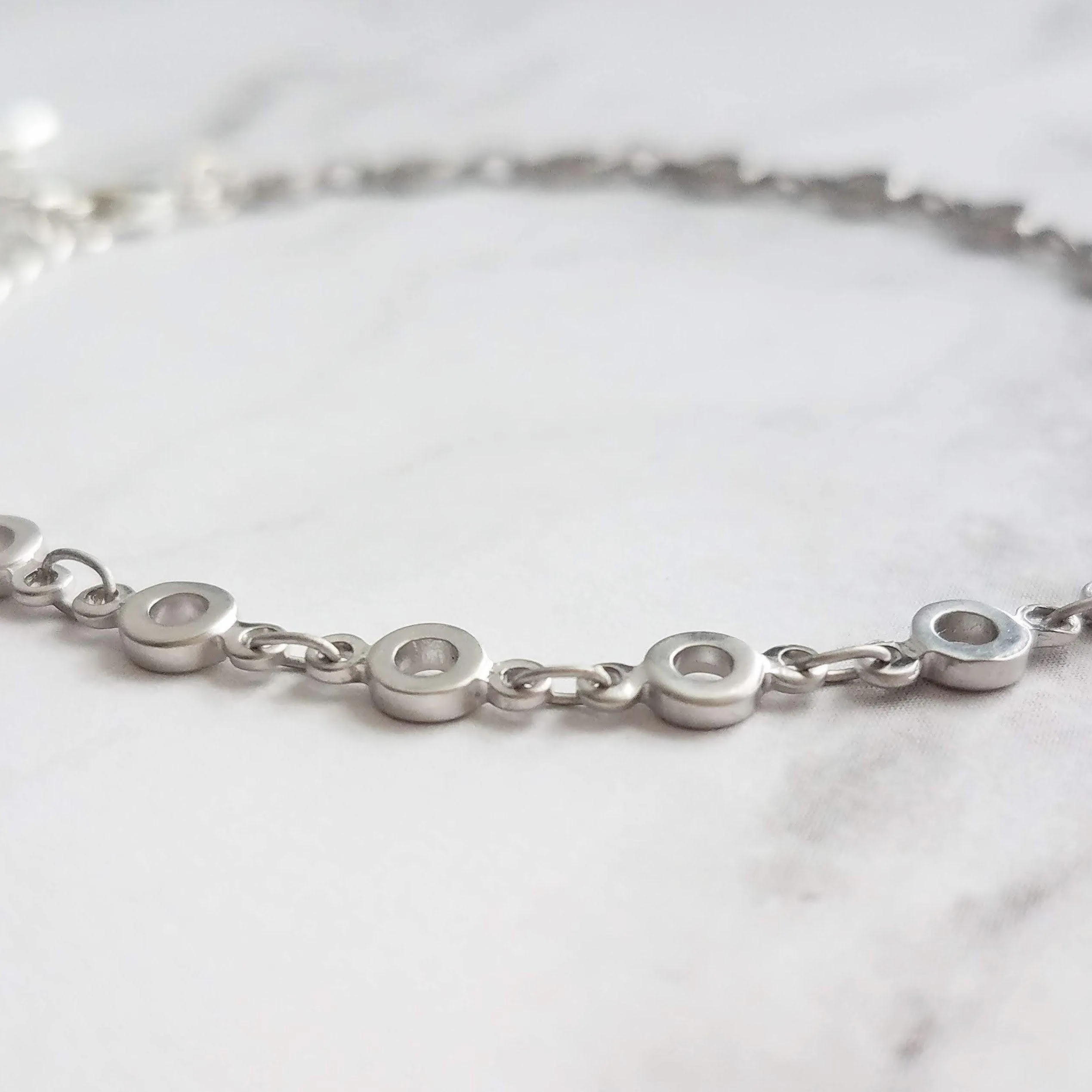 Silver Chain Bracelet, matte silver bracelet, O link bracelet, tiny link bracelet, delicate silver bracelet, minimalist bracelet thin silver