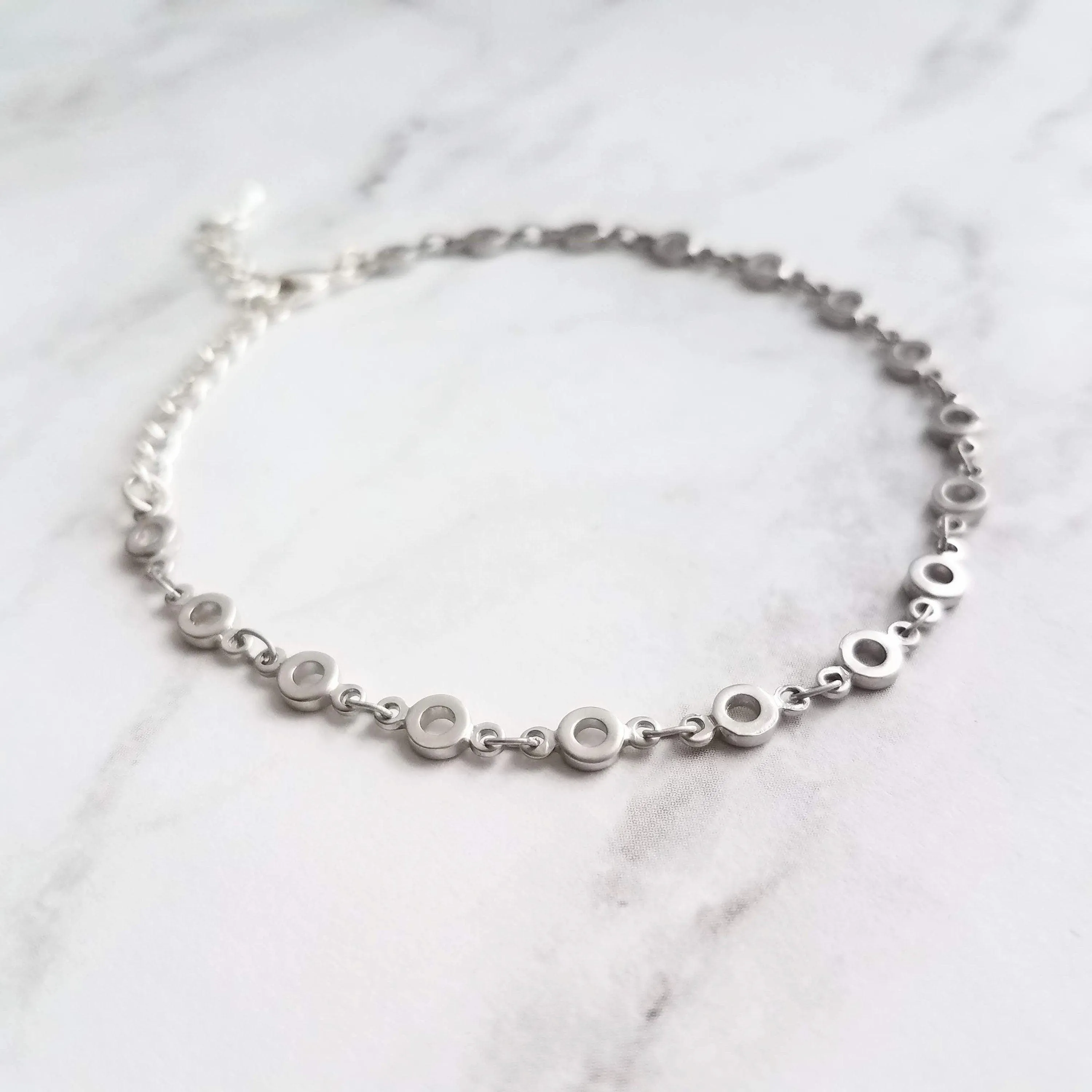 Silver Chain Bracelet, matte silver bracelet, O link bracelet, tiny link bracelet, delicate silver bracelet, minimalist bracelet thin silver