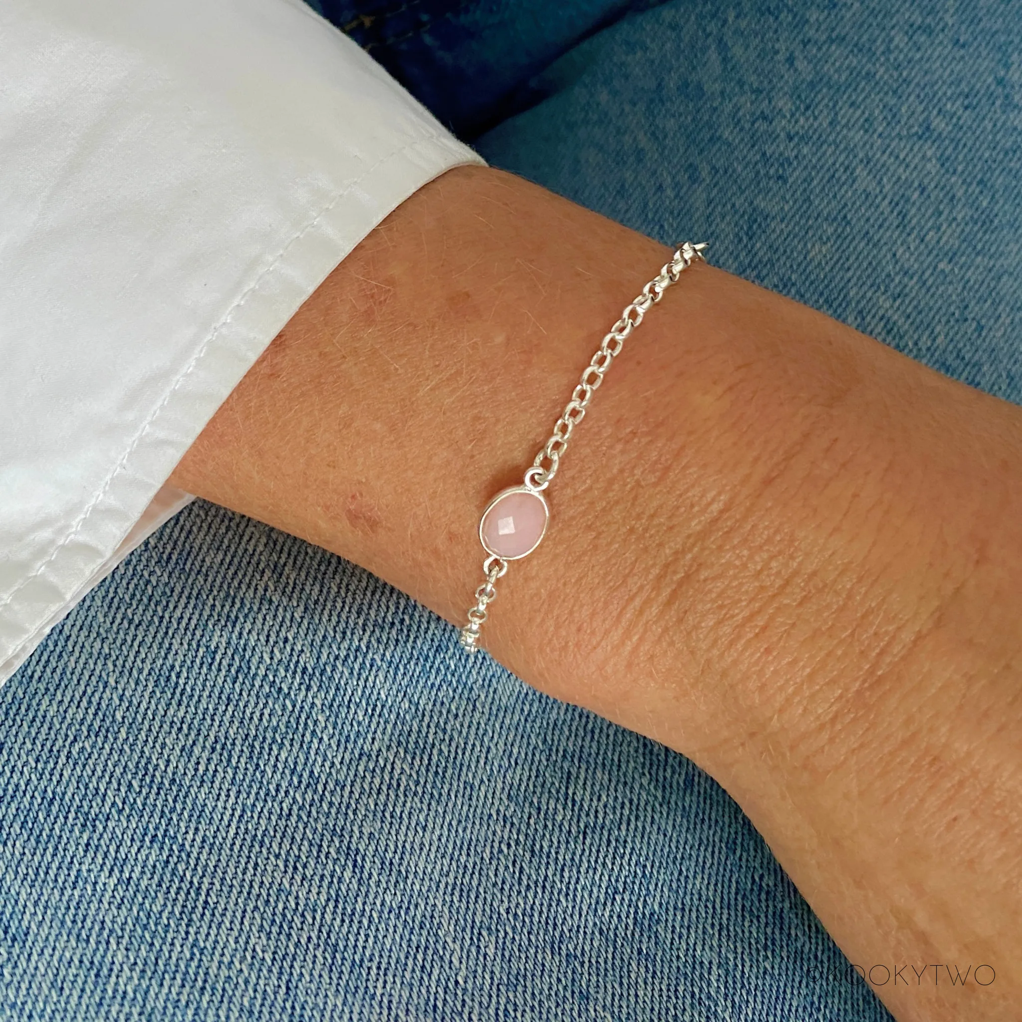 Silver Pink Opal Chain Bracelet