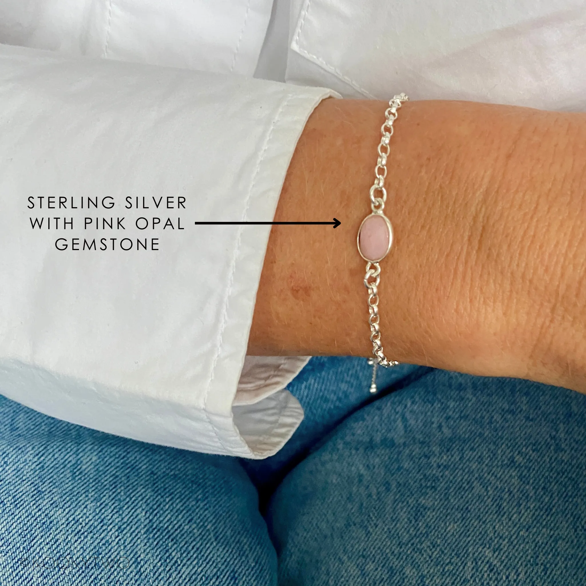 Silver Pink Opal Chain Bracelet