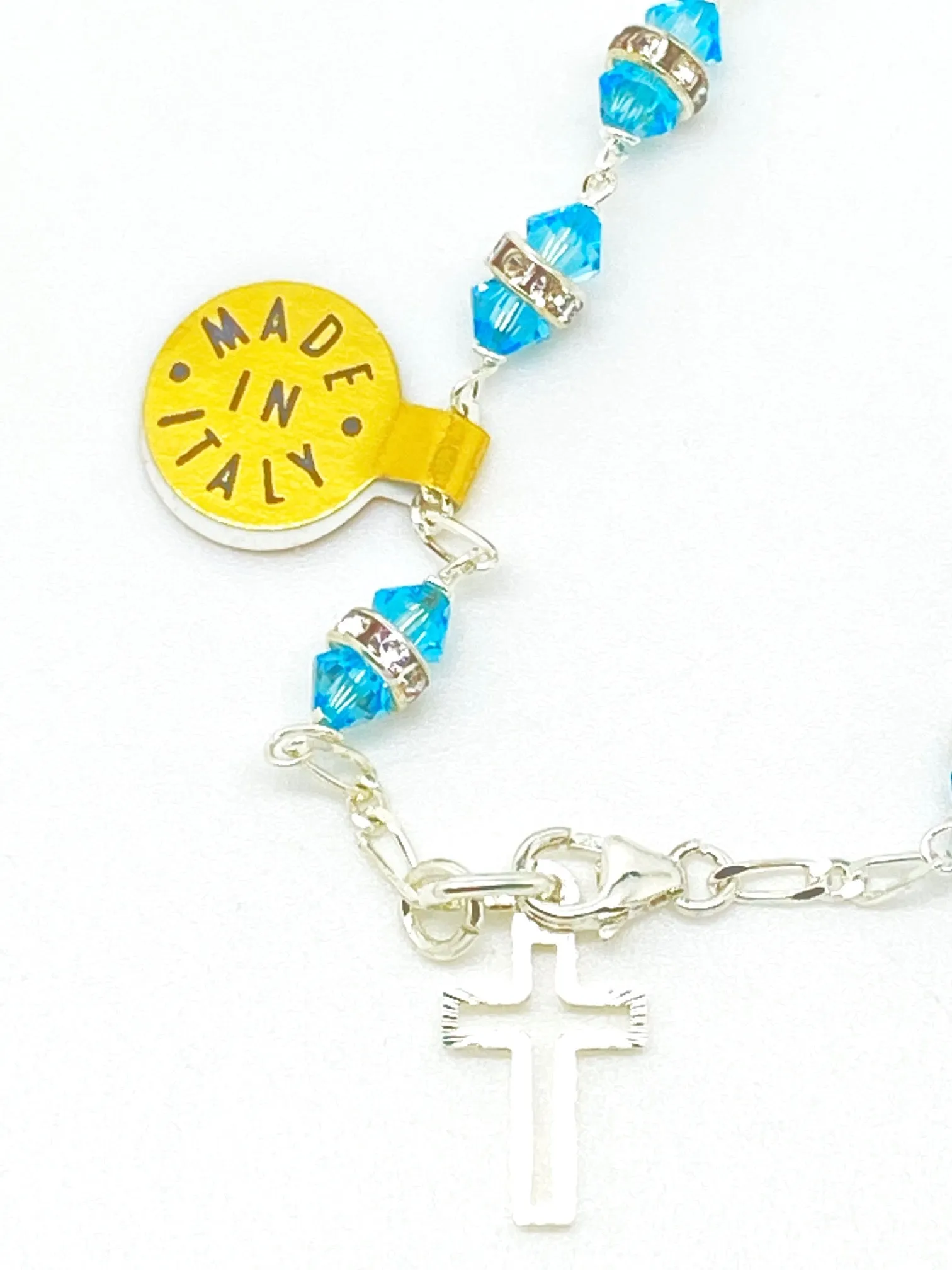 Sky Blue Australian Swarovski Crystals and Sterling Silver Rosary Bracelet 6mm