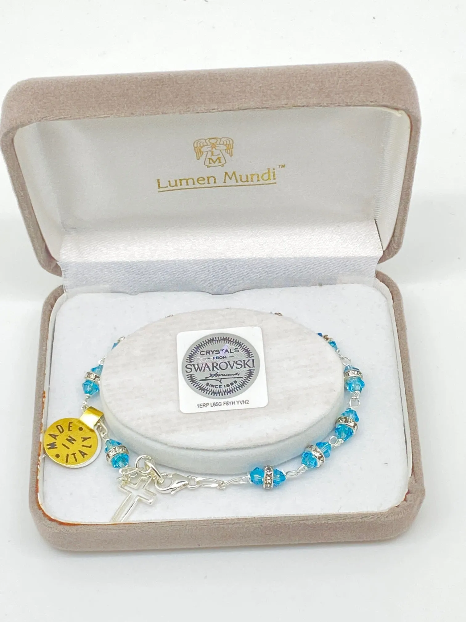 Sky Blue Australian Swarovski Crystals and Sterling Silver Rosary Bracelet 6mm