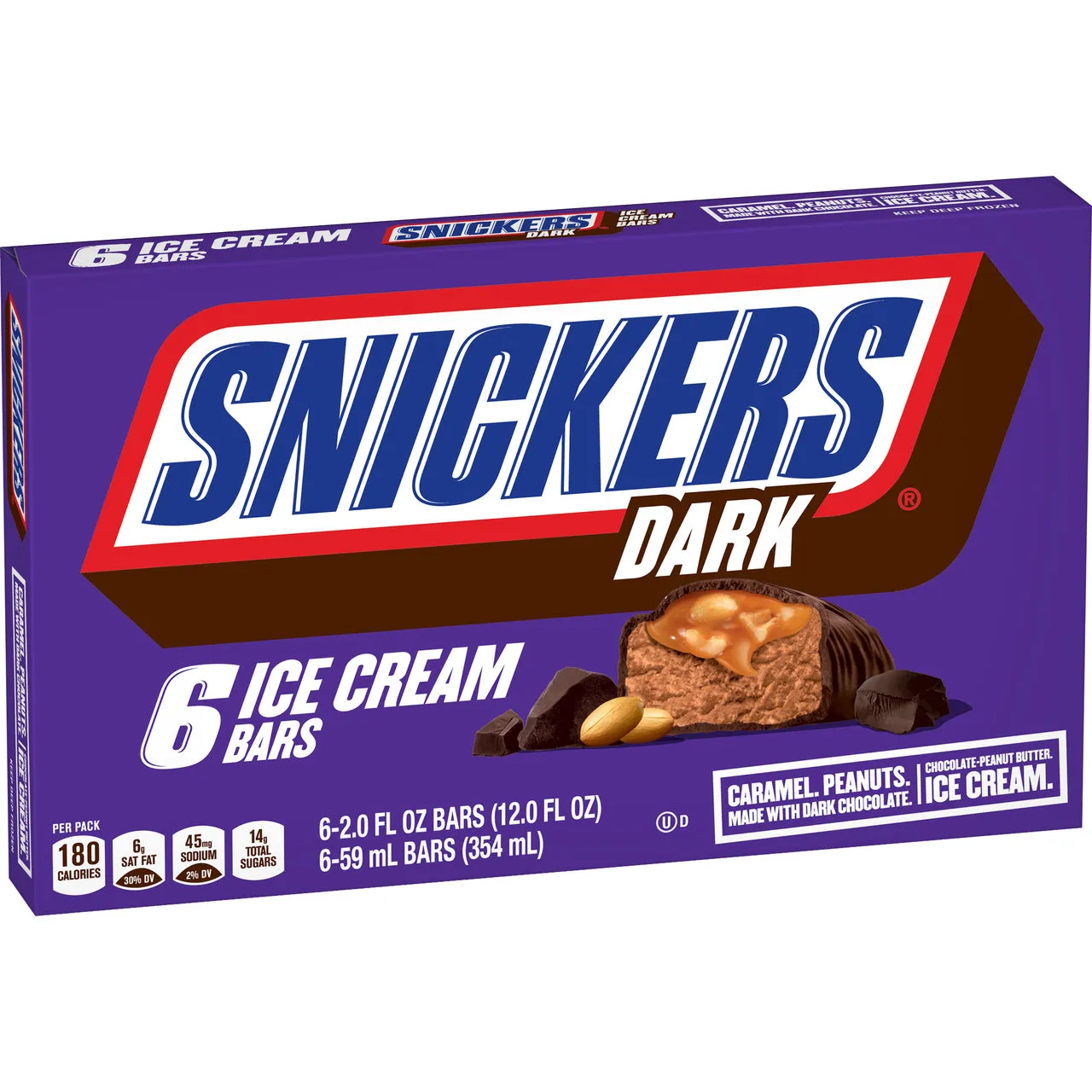 Snickers, Dark Ice Cream Bars With Chocolate-Peanut Butter Ice Cream (6 Bars)