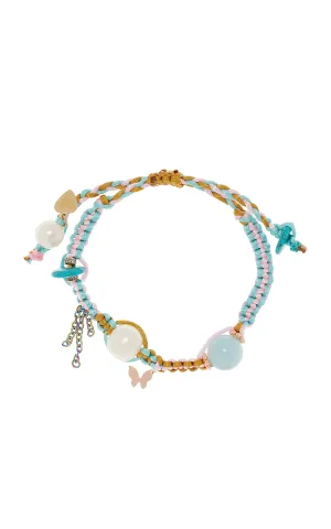SPRING MAGIC GARDEN PEARL TURQUOISE AQUAMARINE ROSE GOLD BUTTERFLY SILK ROCKER BRACELET